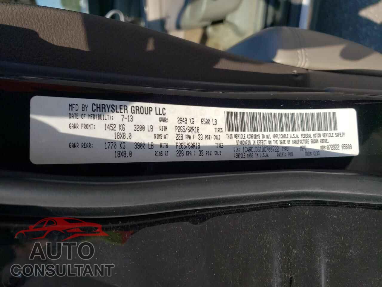 DODGE DURANGO 2013 - 1C4RDJDG1DC700722