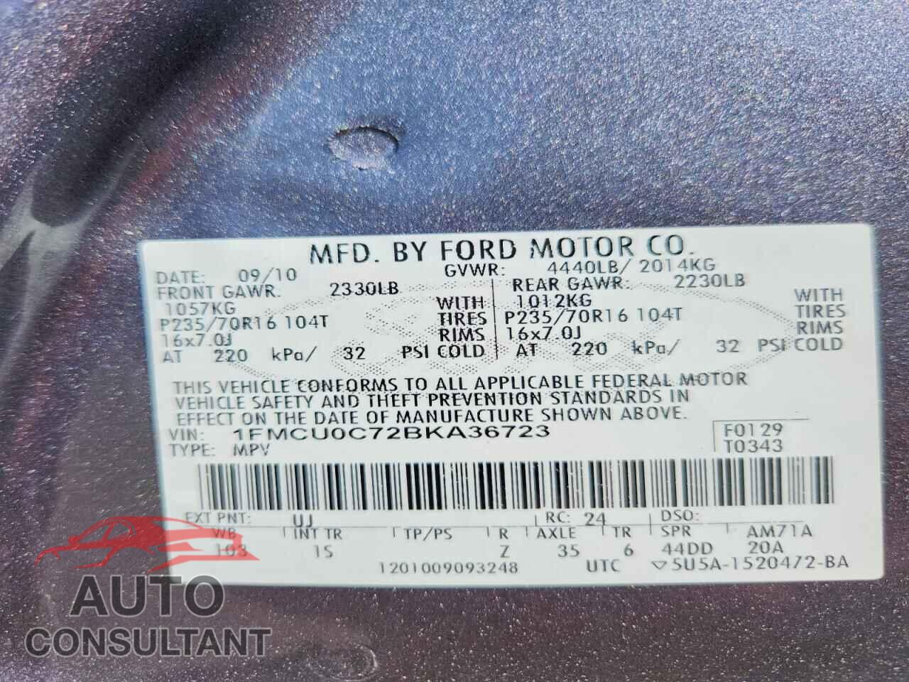 FORD ESCAPE 2011 - 1FMCU0C72BKA36723