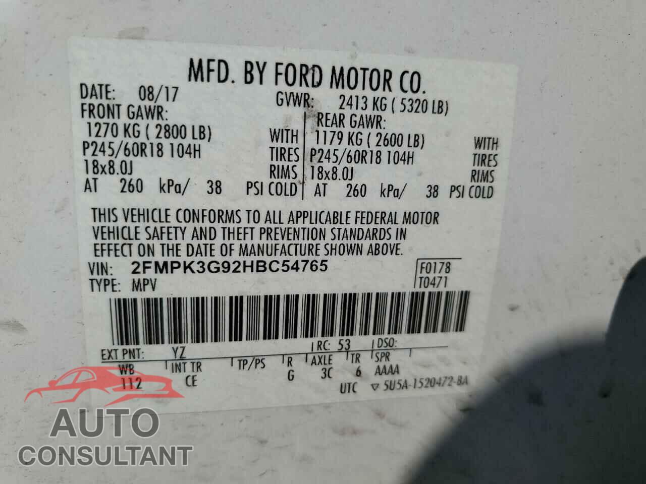 FORD EDGE 2017 - 2FMPK3G92HBC54765
