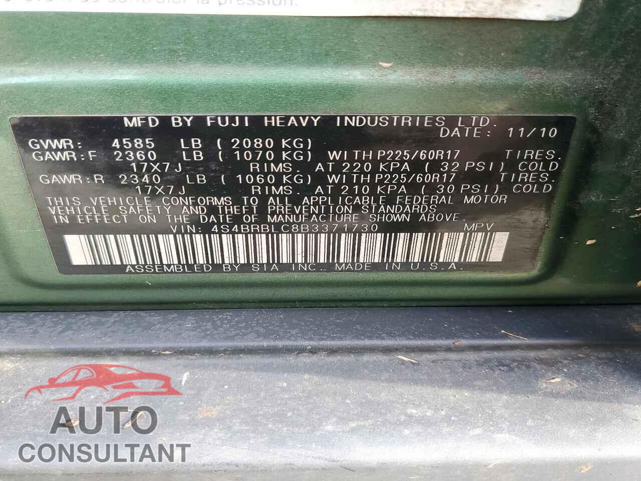 SUBARU OUTBACK 2011 - 4S4BRBLC8B3371730