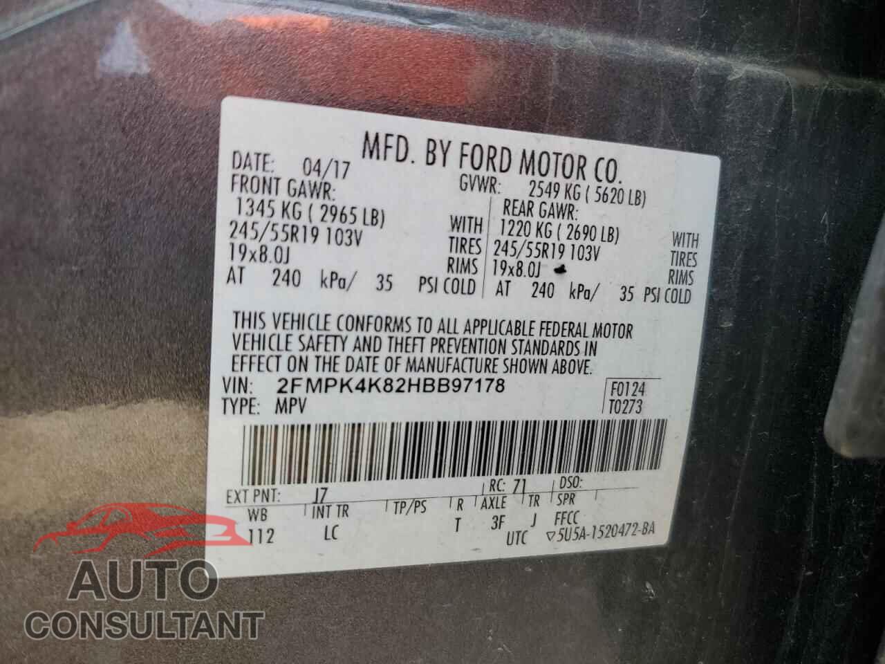 FORD EDGE 2017 - 2FMPK4K82HBB97178