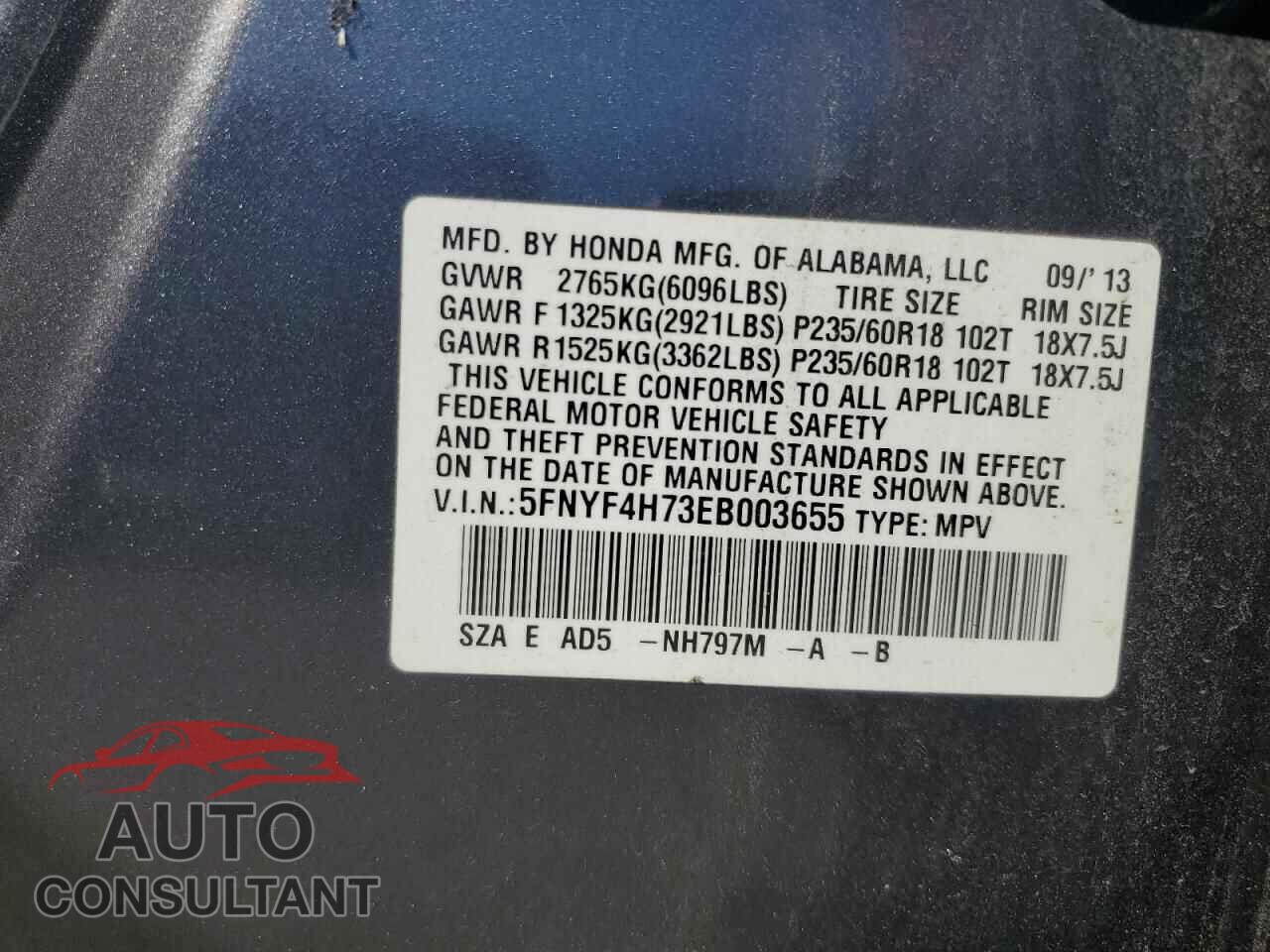 HONDA PILOT 2014 - 5FNYF4H73EB003655