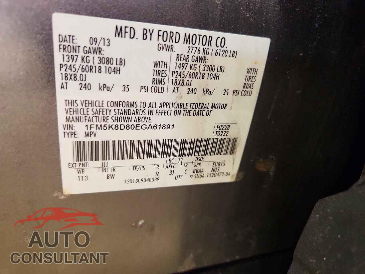 FORD EXPLORER 2014 - 1FM5K8D80EGA61891