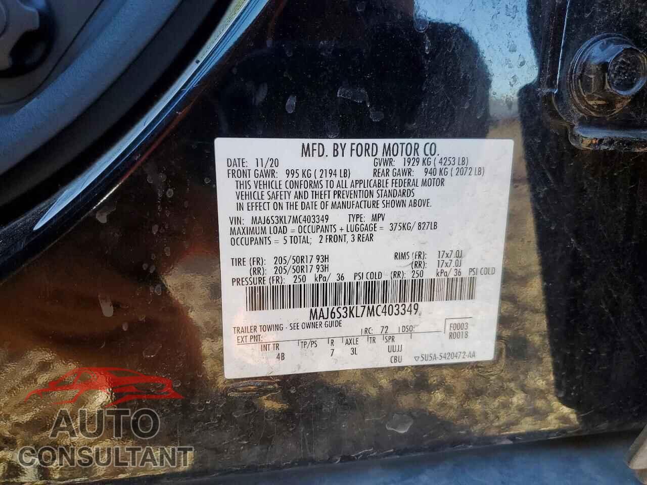 FORD ECOSPORT 2021 - MAJ6S3KL7MC403349