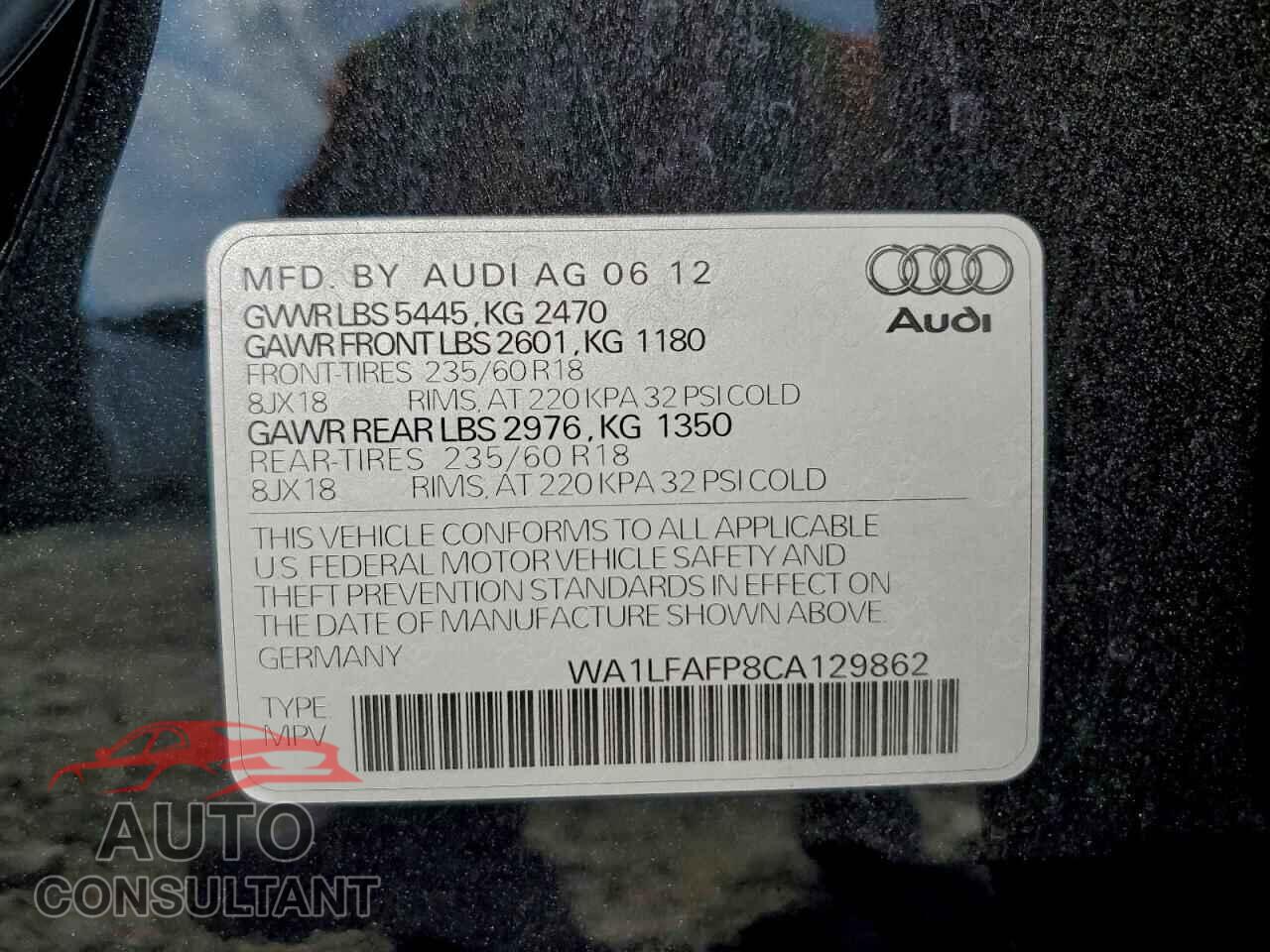 AUDI Q5 2012 - WA1LFAFP8CA129862
