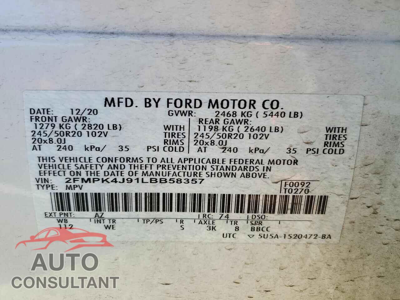 FORD EDGE 2020 - 2FMPK4J91LBB58357