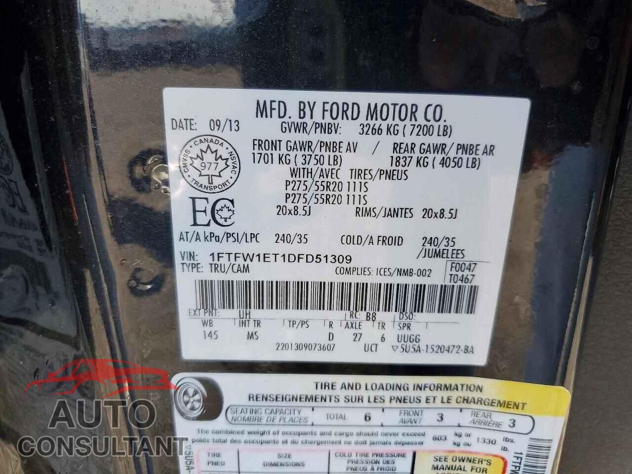 FORD F-150 2013 - 1FTFW1ET1DFD51309