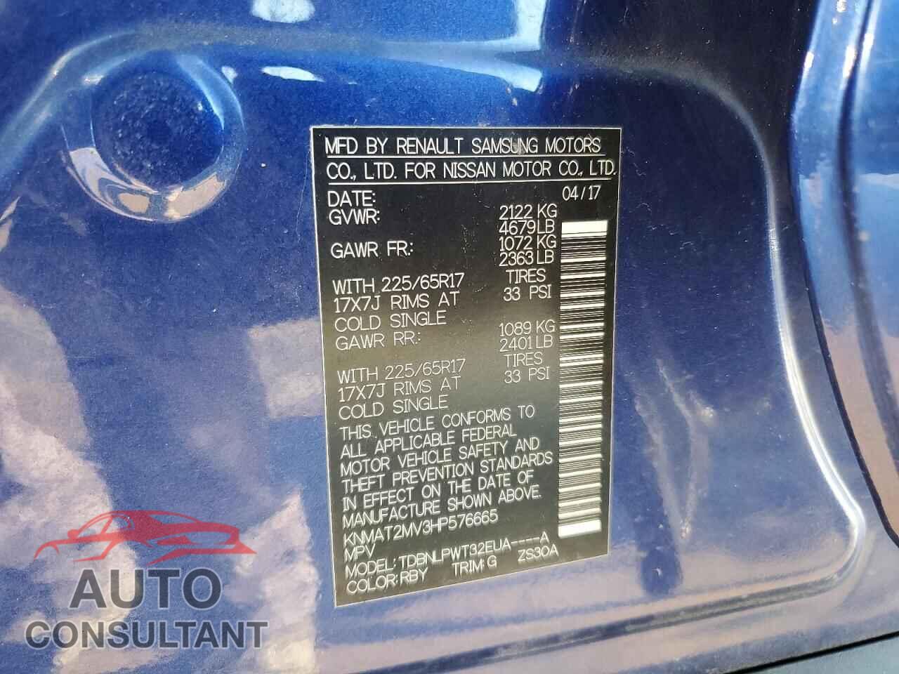 NISSAN ROGUE 2017 - KNMAT2MV3HP576665