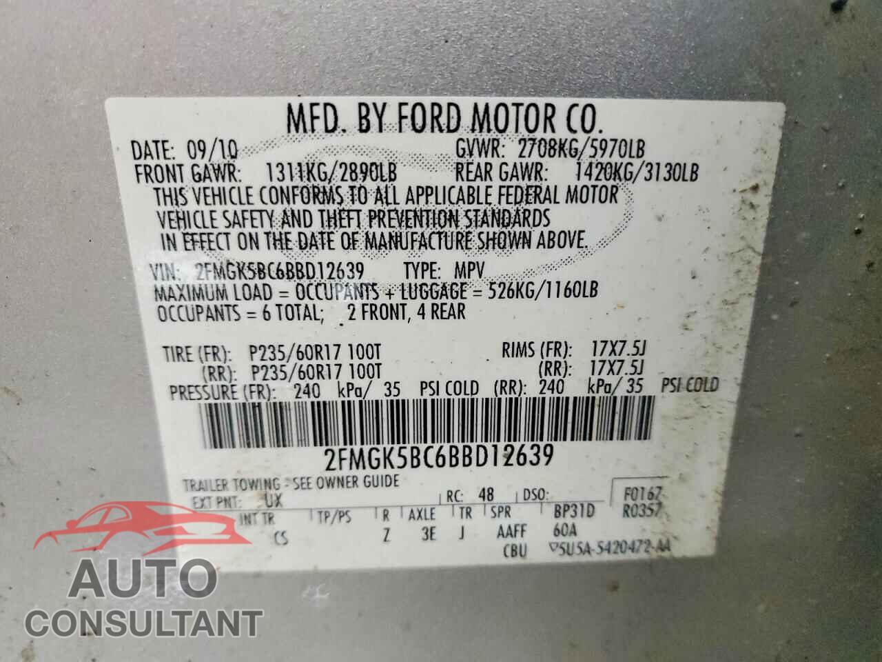 FORD FLEX 2011 - 2FMGK5BC6BBD12639