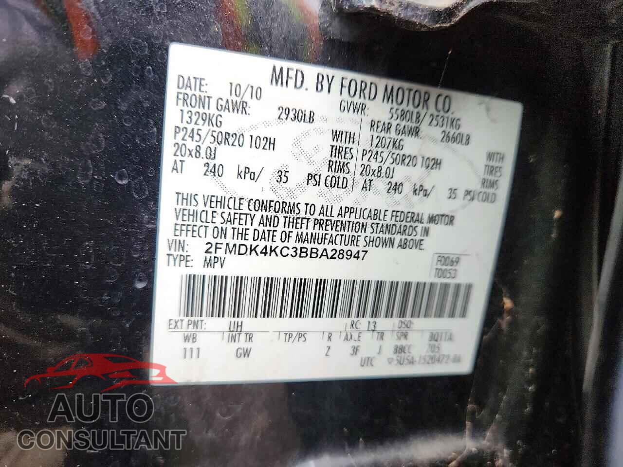 FORD EDGE 2011 - 2FMDK4KC3BBA28947