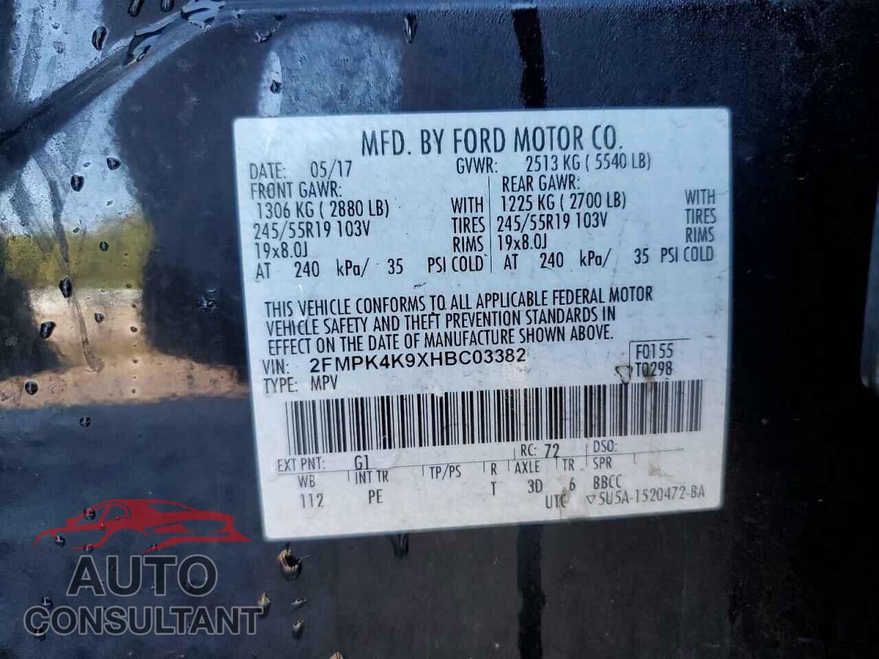 FORD EDGE 2017 - 2FMPK4K9XHBC03382