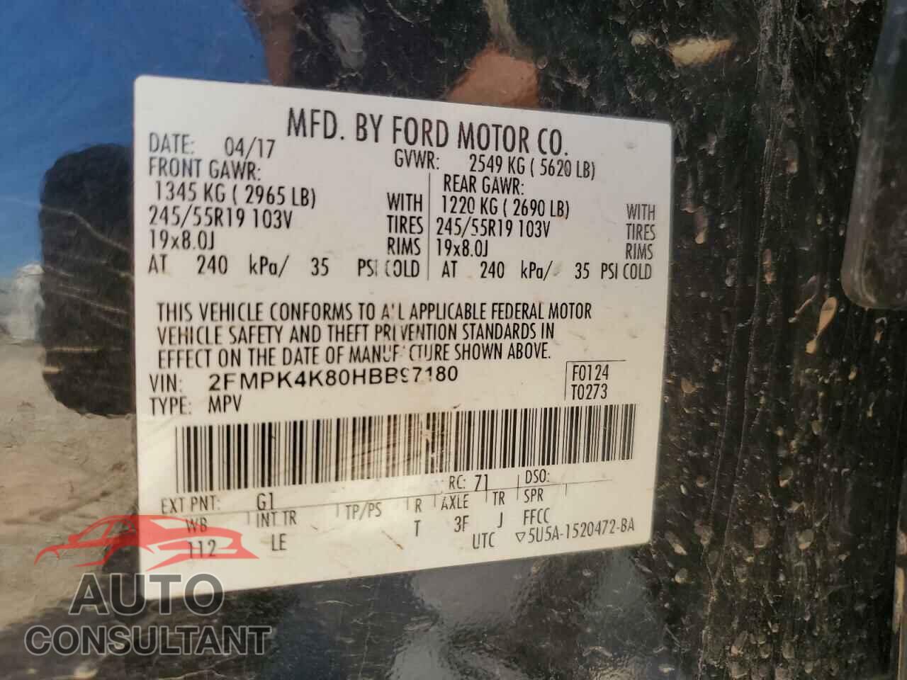 FORD EDGE 2017 - 2FMPK4K80HBB97180