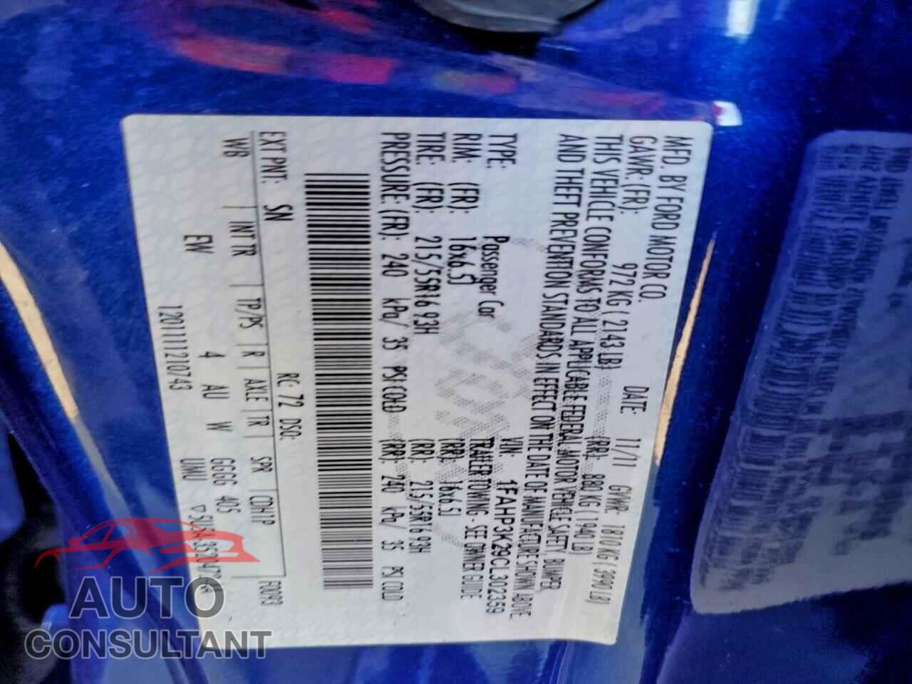 FORD FOCUS 2012 - 1FAHP3K29CL302359