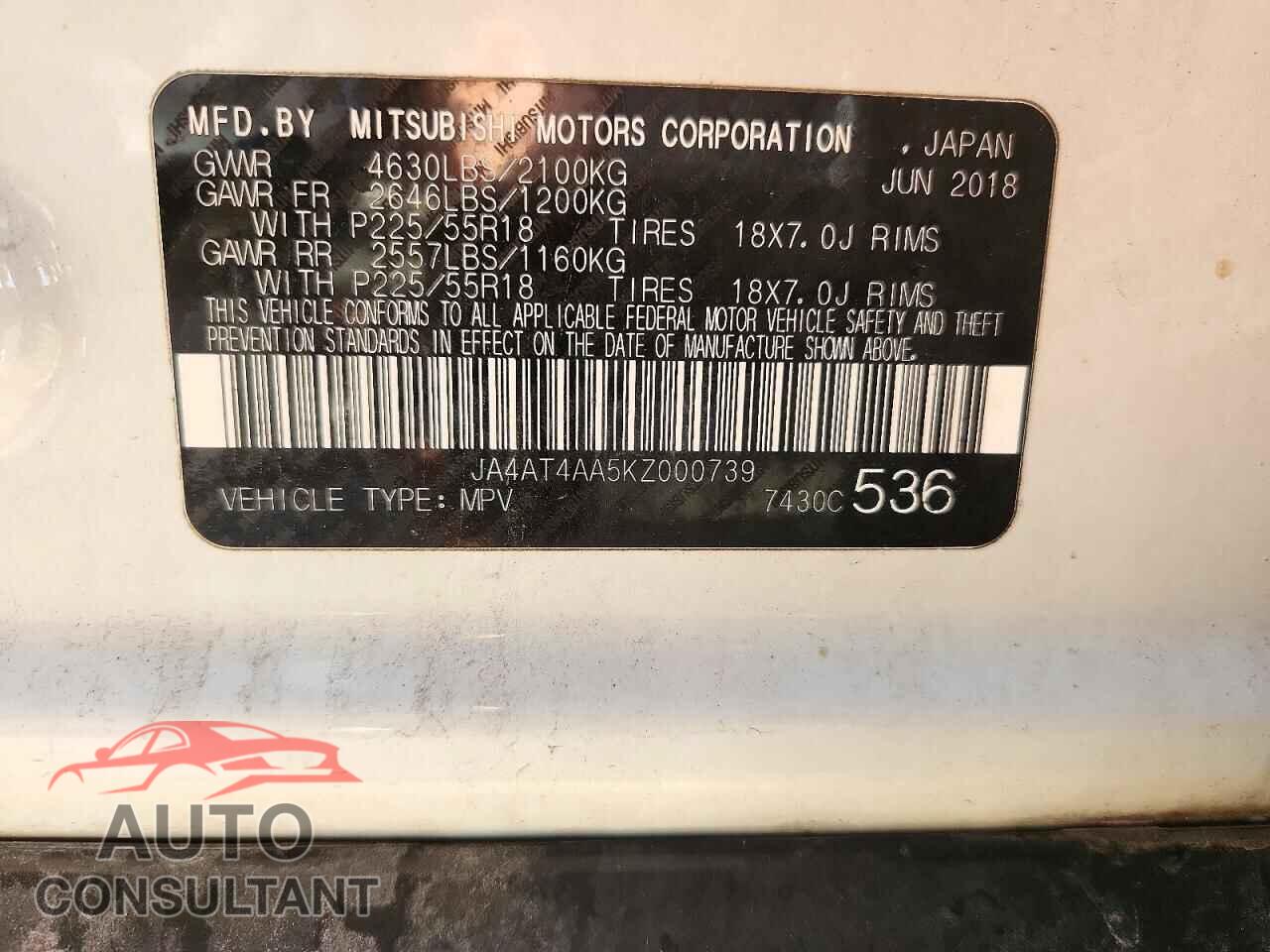 MITSUBISHI ECLIPSE 2019 - JA4AT4AA5KZ000739