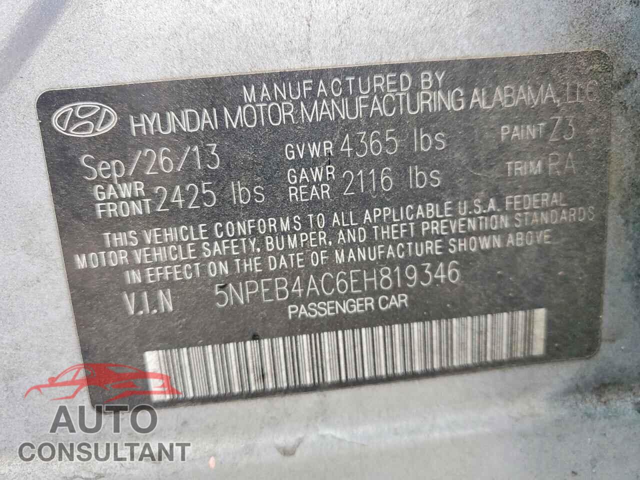 HYUNDAI SONATA 2014 - 5NPEB4AC6EH819346