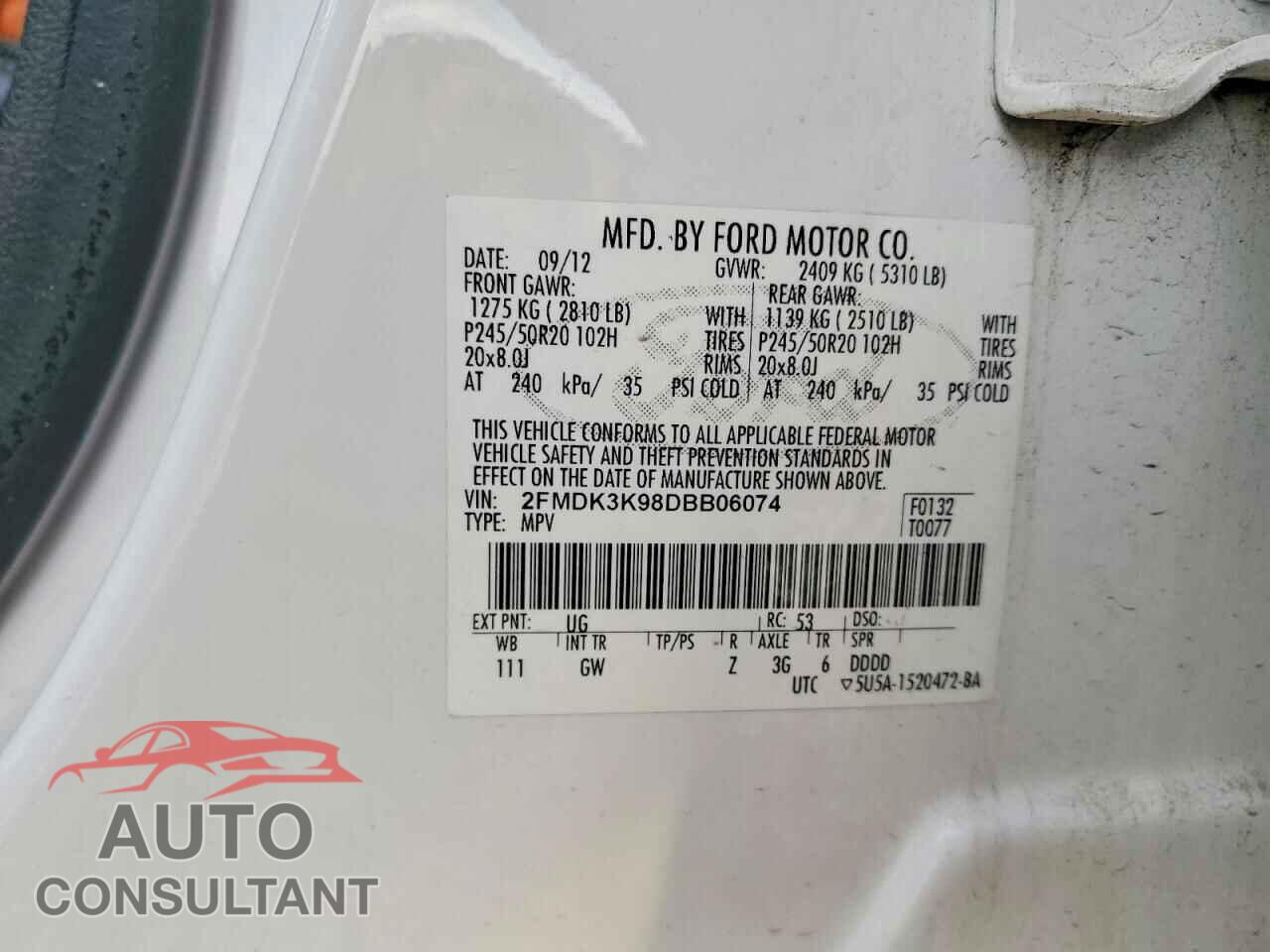 FORD EDGE 2013 - 2FMDK3K98DBB06074