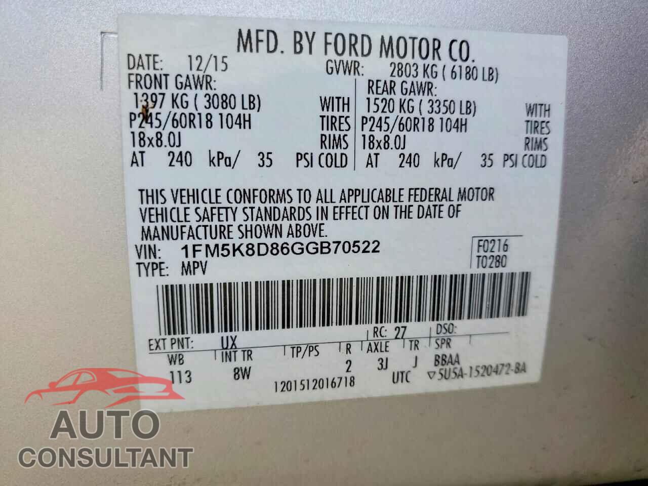 FORD EXPLORER 2016 - 1FM5K8D86GGB70522