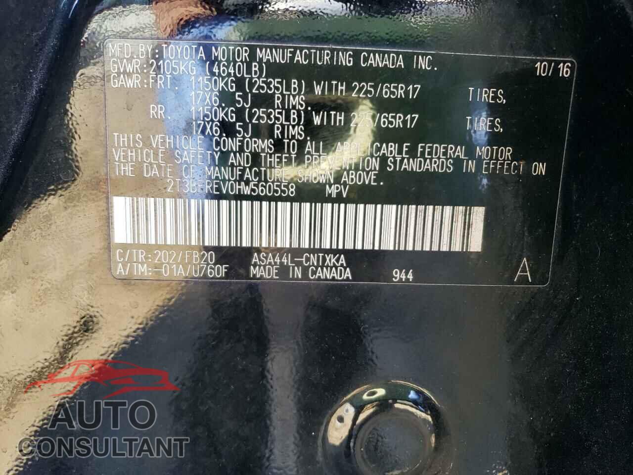 TOYOTA RAV4 2017 - 2T3BFREV0HW560558