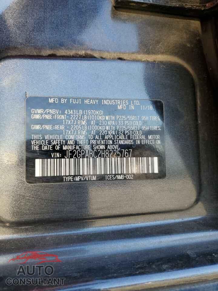 SUBARU CROSSTREK 2017 - JF2GPABC2H8225767