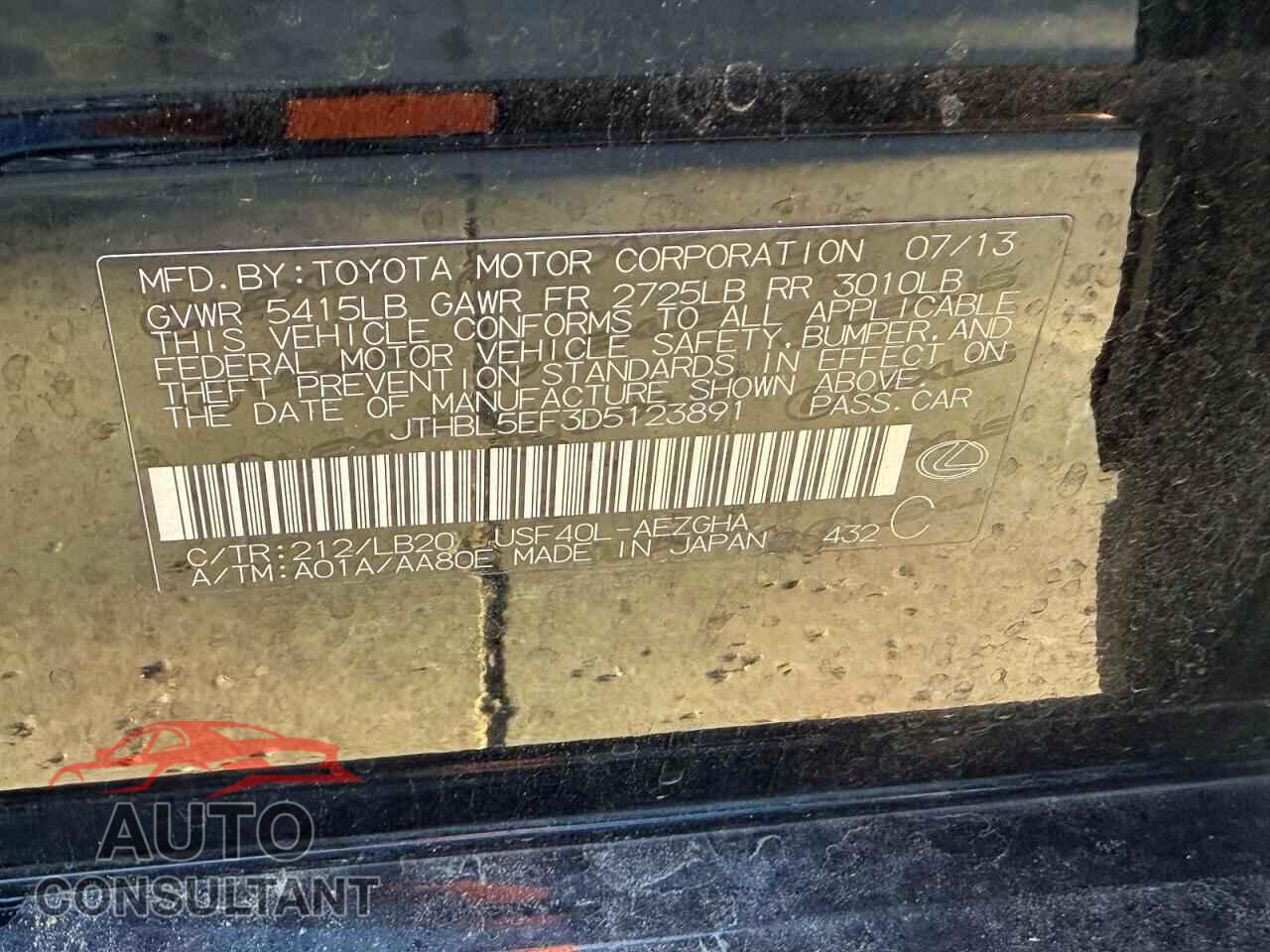 LEXUS LS460 2013 - JTHBL5EF3D5123891