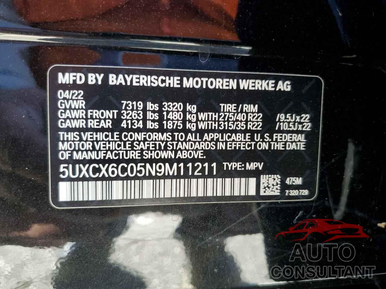 BMW X7 2022 - 5UXCX6C05N9M11211