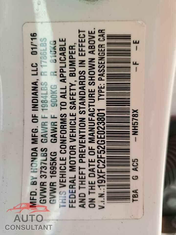 HONDA CIVIC 2016 - 19XFC2F52GE023801
