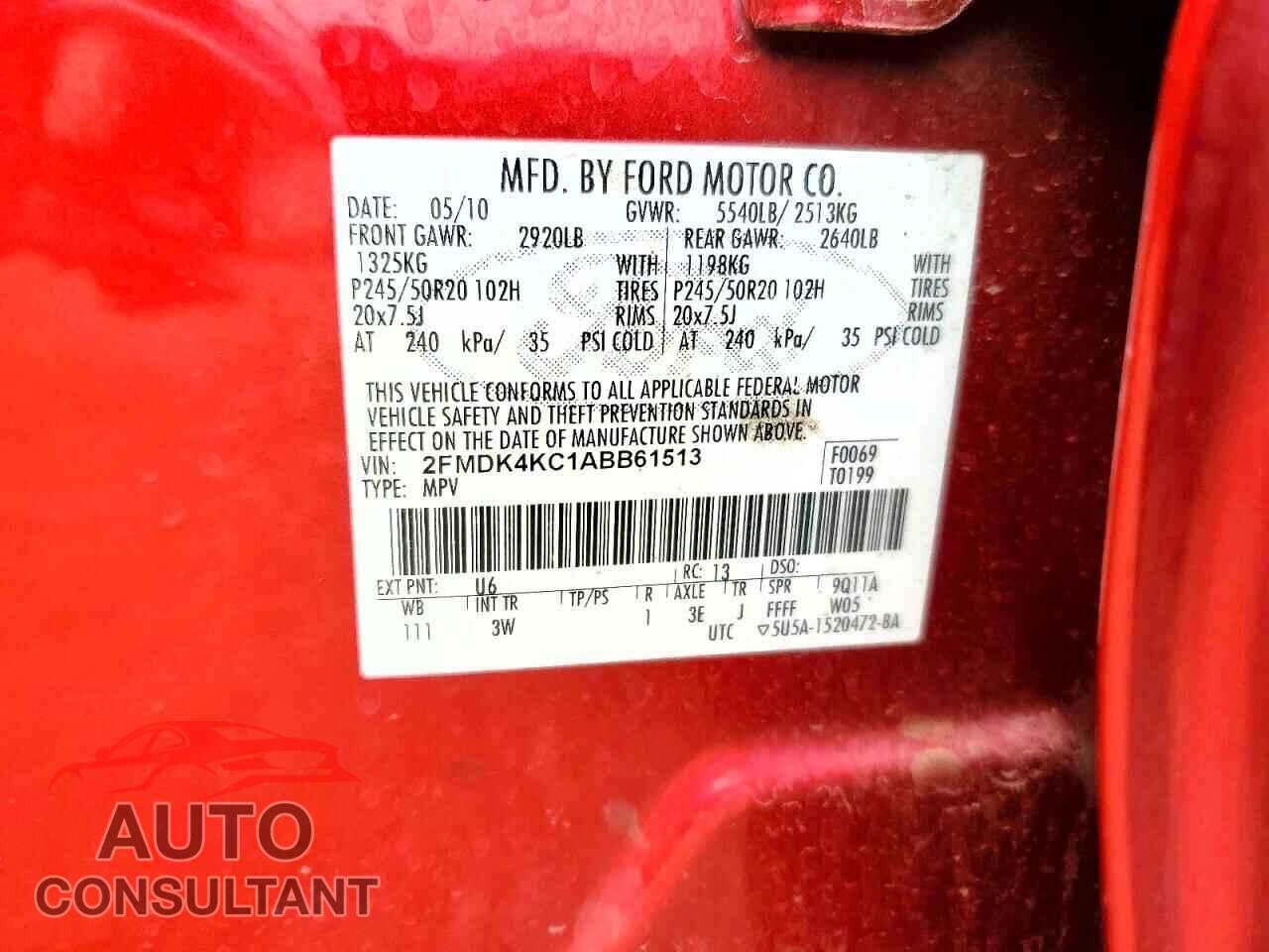 FORD EDGE 2010 - 2FMDK4KC1ABB61513