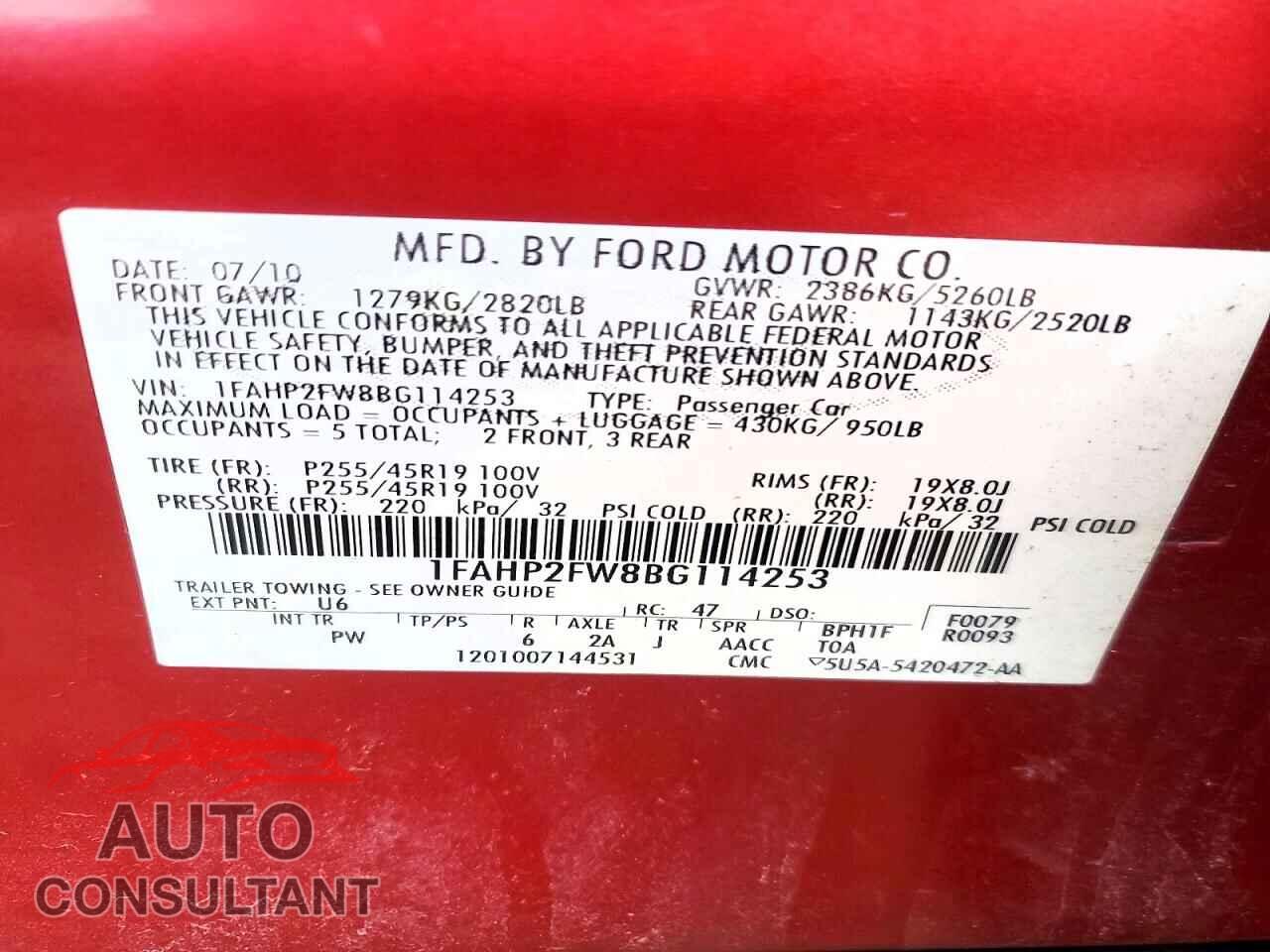 FORD TAURUS 2011 - 1FAHP2FW8BG114253