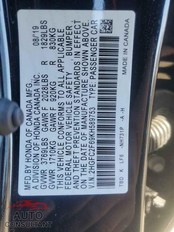 HONDA CIVIC 2019 - 2HGFC2F69KH589753