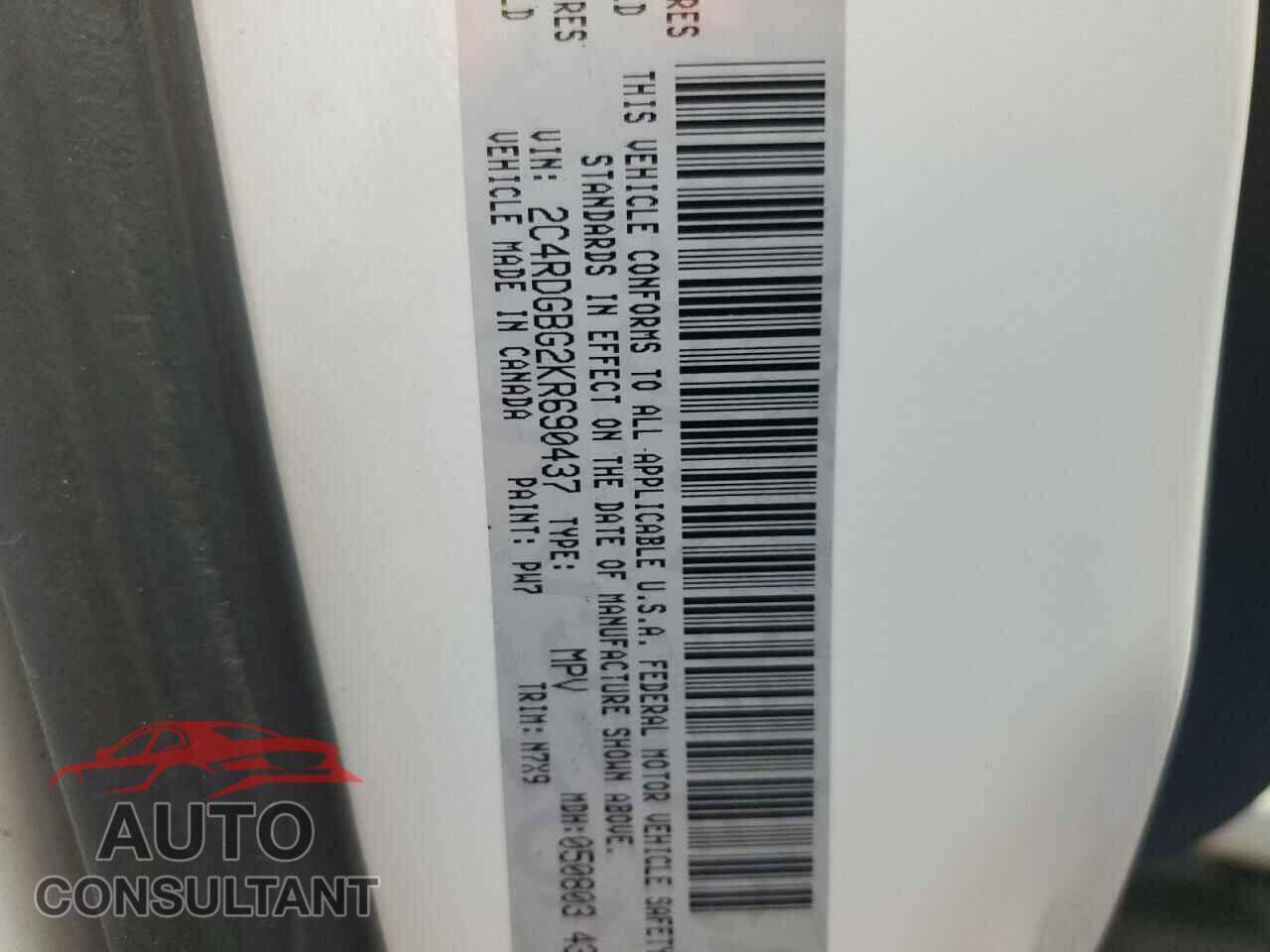 DODGE CARAVAN 2019 - 2C4RDGBG2KR690437