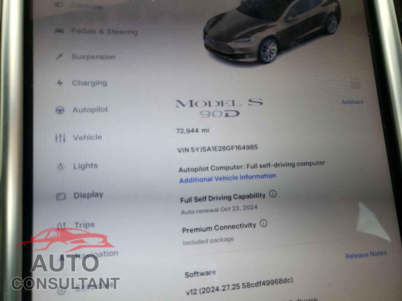 TESLA MODEL S 2016 - 5YJSA1E28GF164985