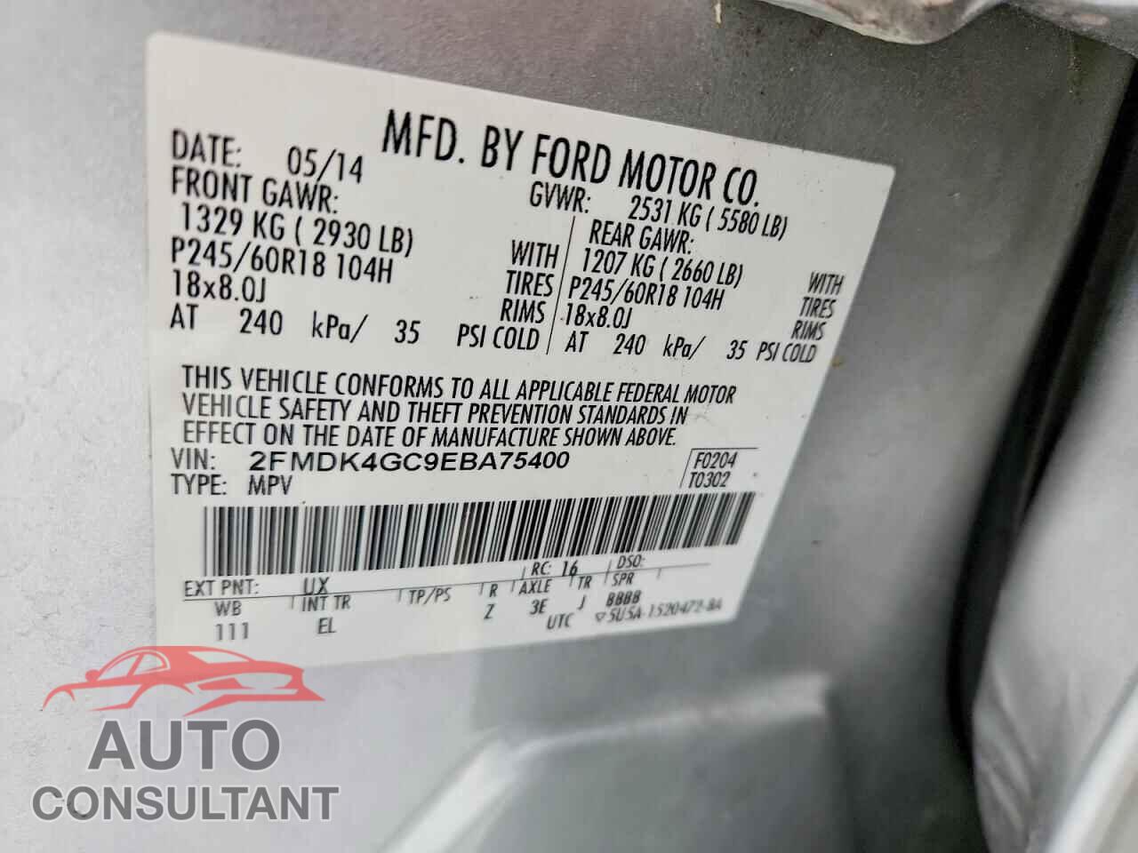 FORD EDGE 2014 - 2FMDK4GC9EBA75400