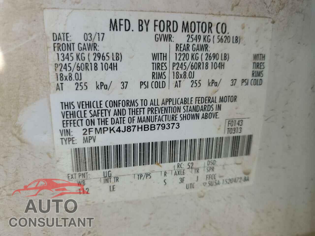 FORD EDGE 2017 - 2FMPK4J87HBB79373