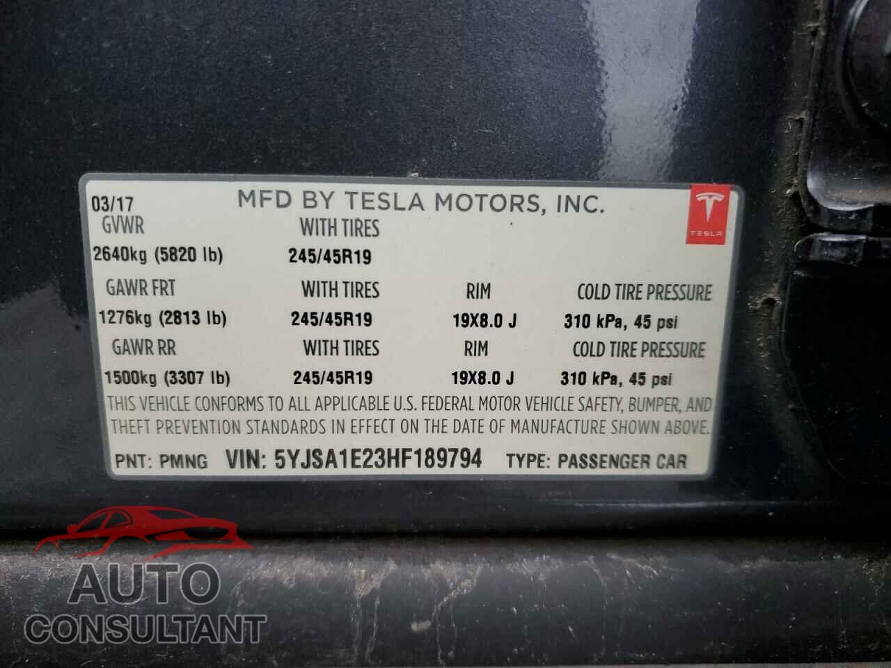 TESLA MODEL S 2017 - 5YJSA1E23HF189794