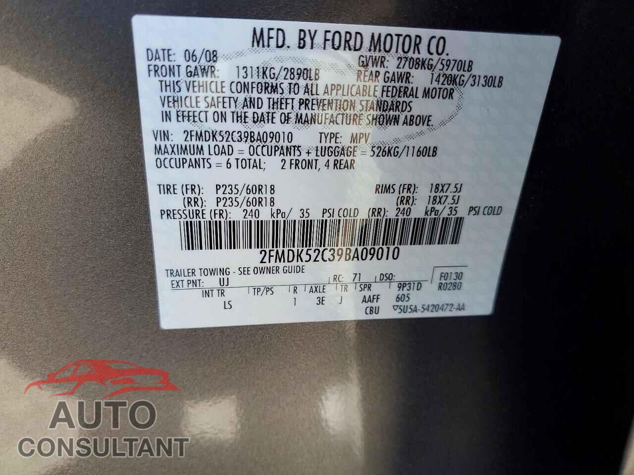 FORD FLEX 2009 - 2FMDK52C39BA09010