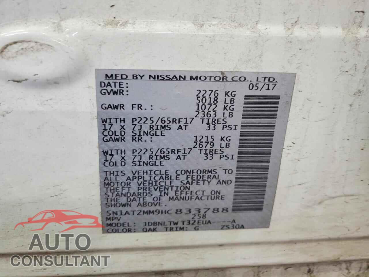 NISSAN ROGUE 2017 - 5N1AT2MM9HC833788