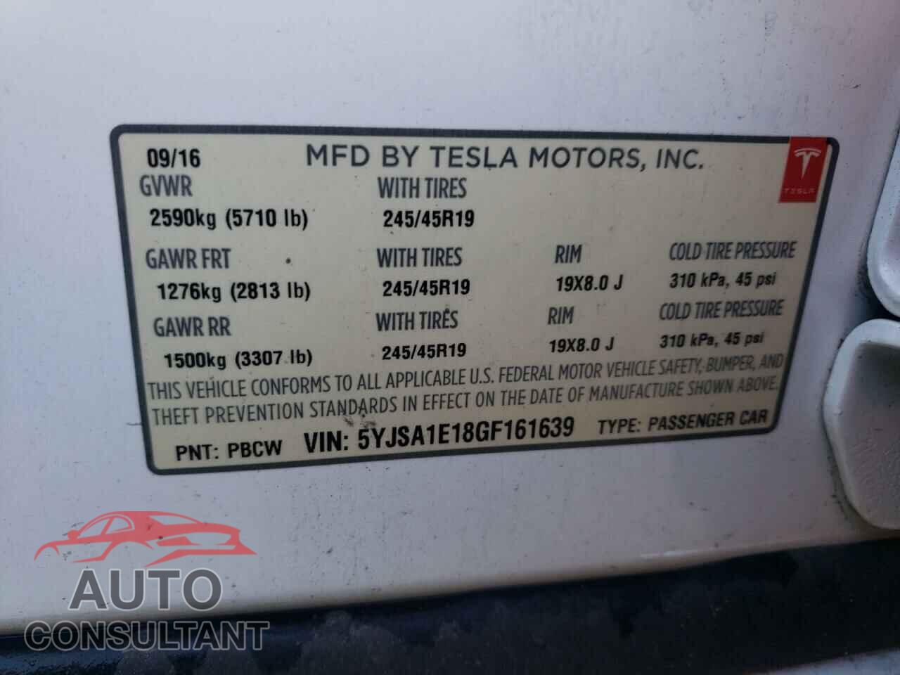 TESLA MODEL S 2016 - 5YJSA1E18GF161639