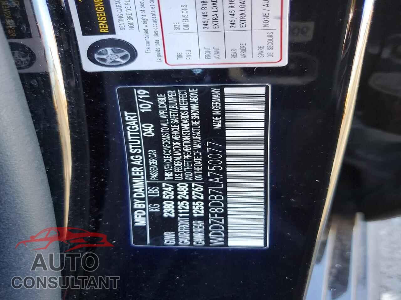 MERCEDES-BENZ E-CLASS 2020 - WDDZF8DB7LA750077