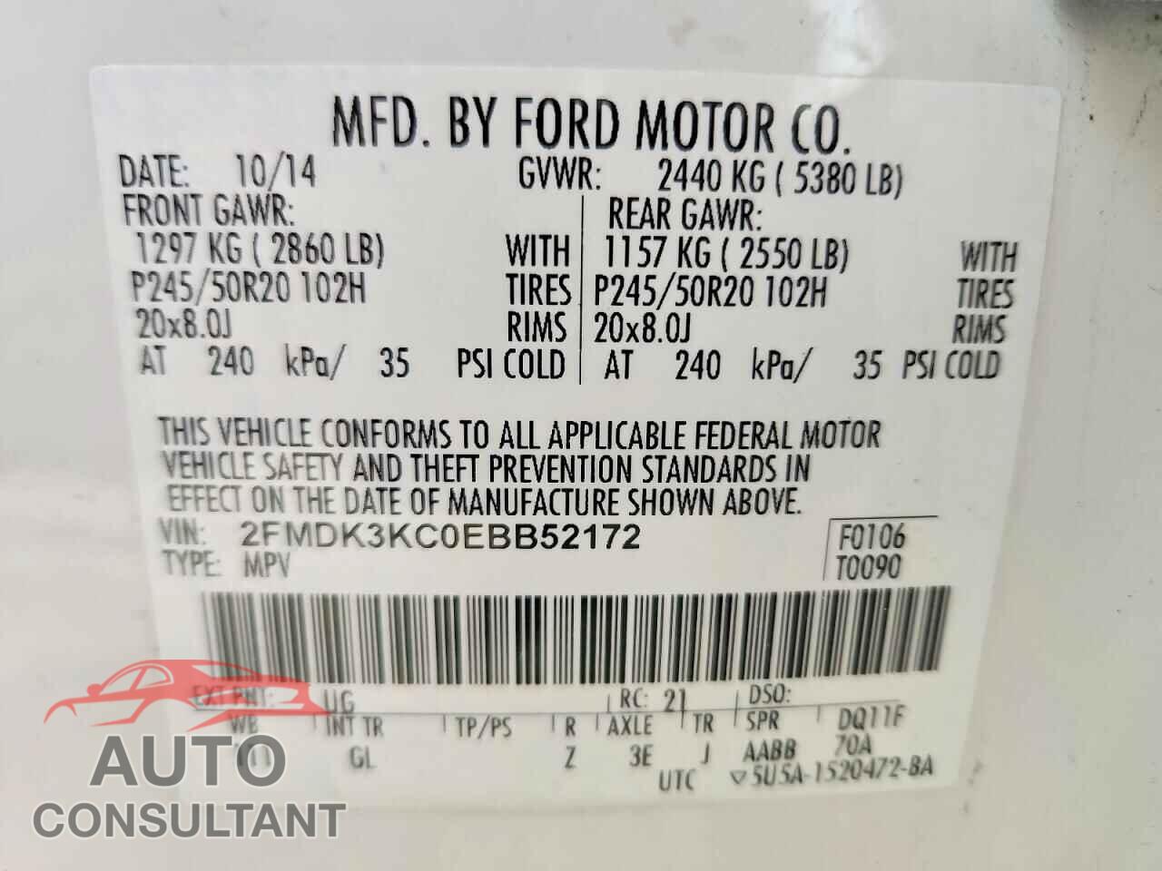 FORD EDGE 2014 - 2FMDK3KC0EBB52172