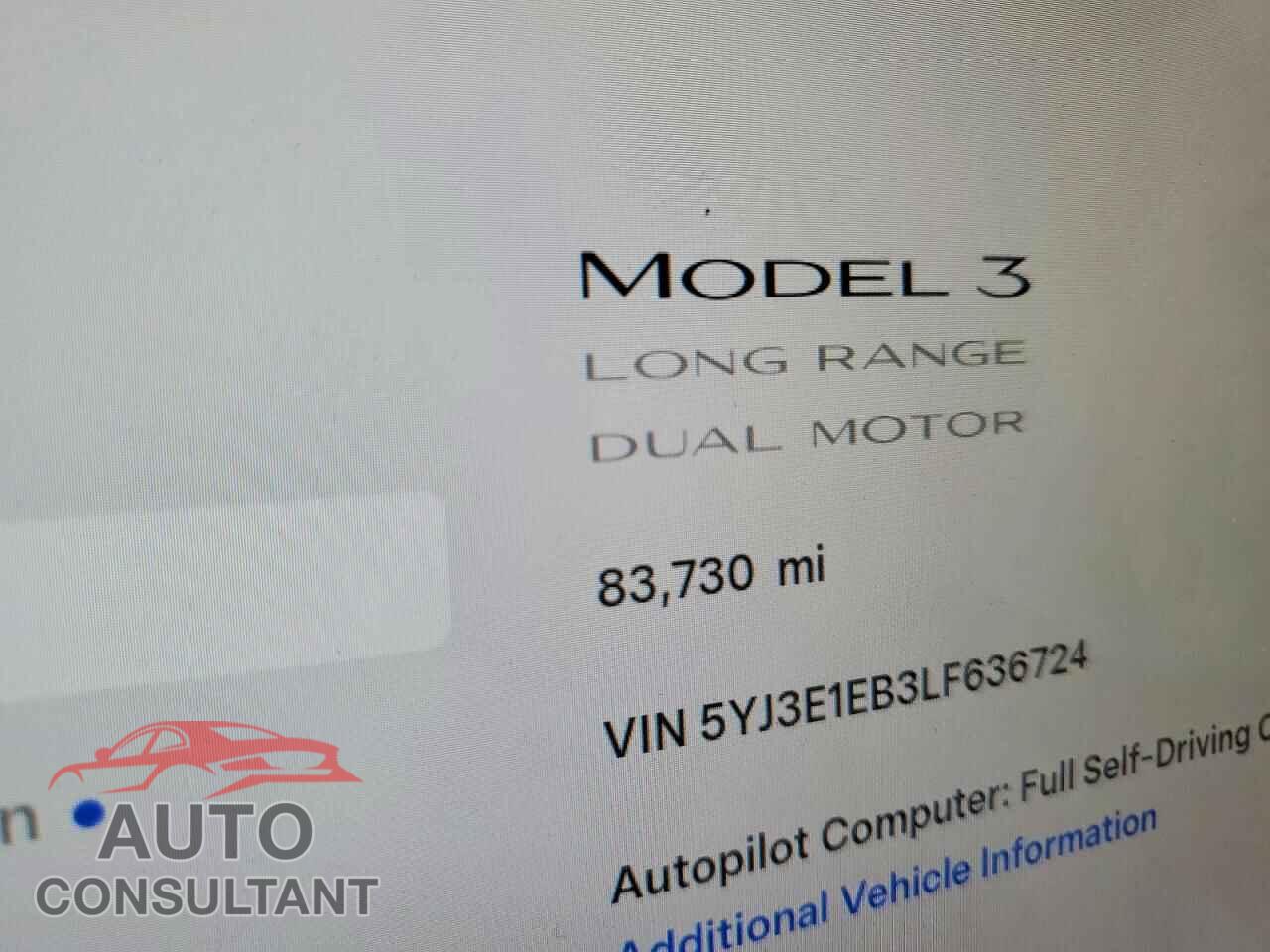 TESLA MODEL 3 2020 - 5YJ3E1EB3LF636724