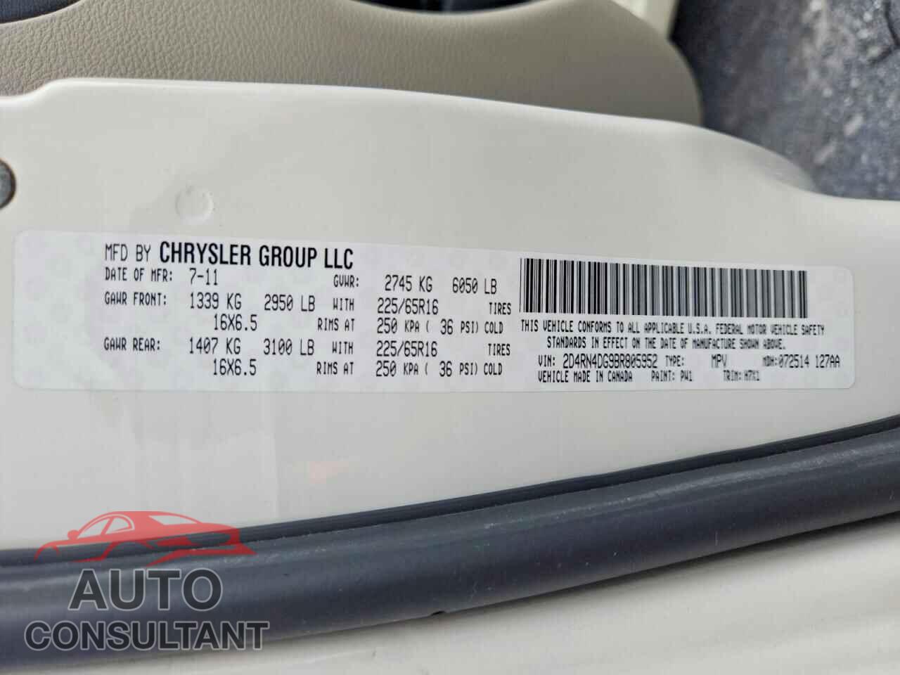 DODGE CARAVAN 2011 - 2D4RN4DG9BR805952