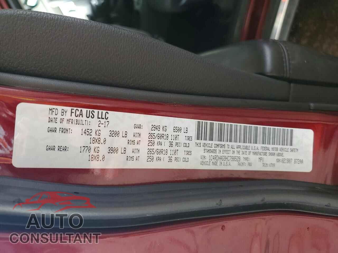 DODGE DURANGO 2017 - 1C4RDHAG9HC798529