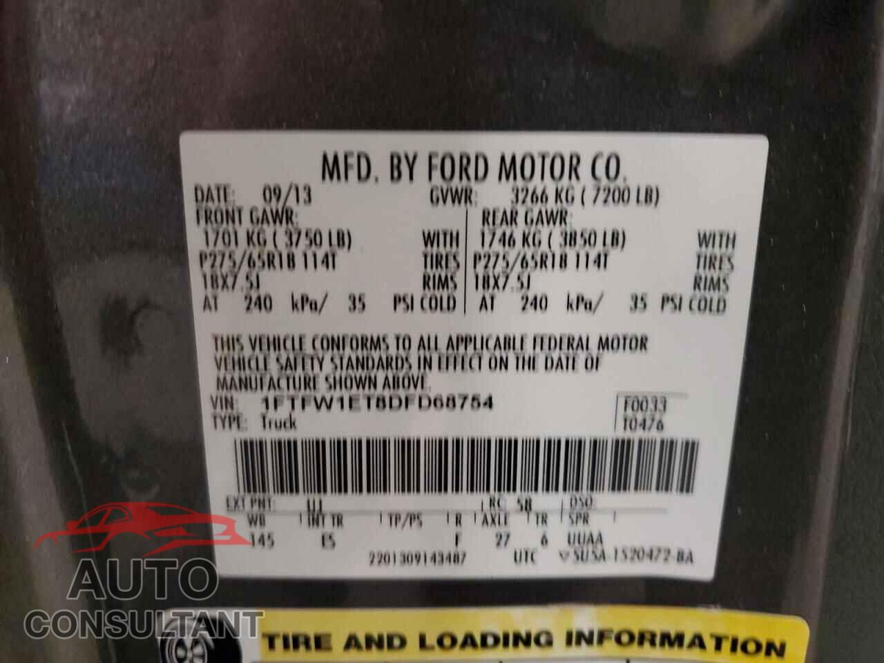 FORD F-150 2013 - 1FTFW1ET8DFD68754
