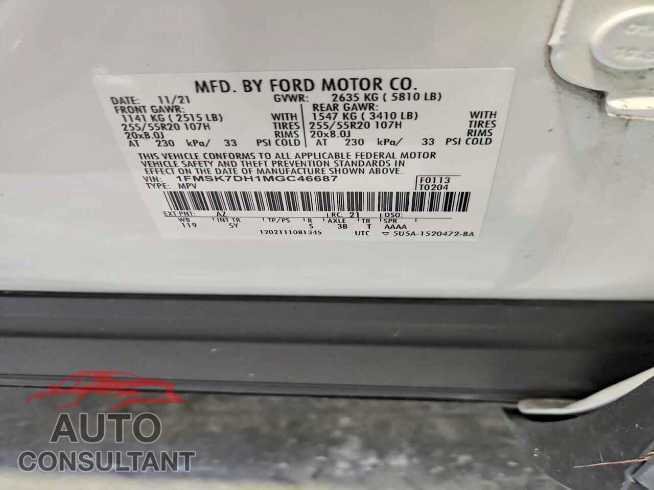 FORD EXPLORER 2021 - 1FMSK7DH1MGC46687