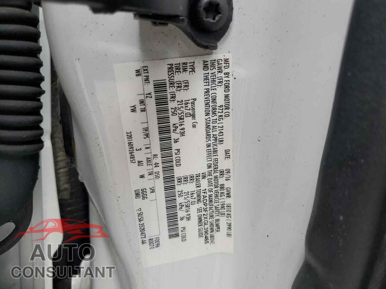 FORD FOCUS 2016 - 1FADP3F2XGL390465