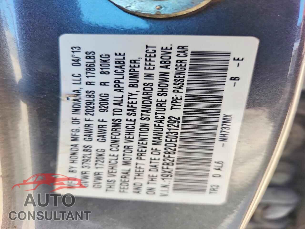 HONDA CIVIC 2013 - 19XFB2F82DE031292