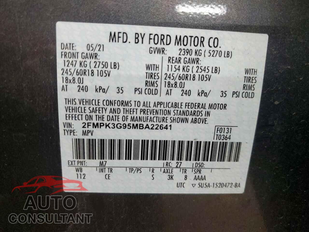FORD EDGE 2021 - 2FMPK3G95MBA22641