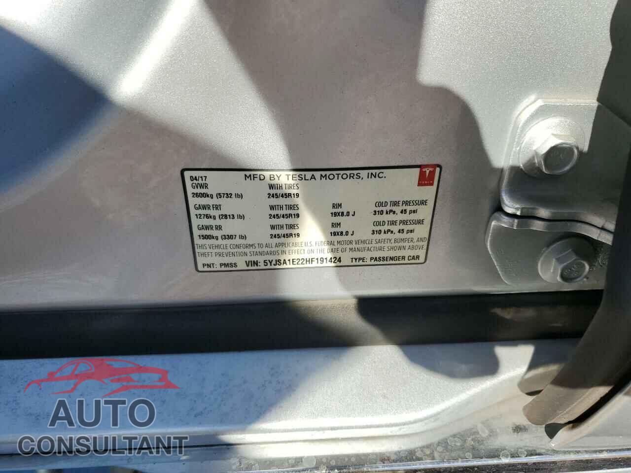 TESLA MODEL S 2017 - 5YJSA1E22HF191424