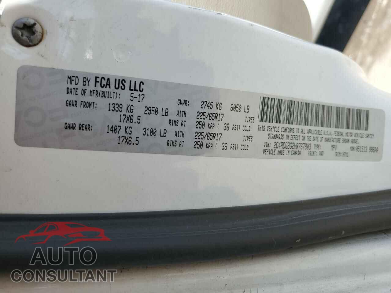 DODGE CARAVAN 2017 - 2C4RDGBG2HR767803