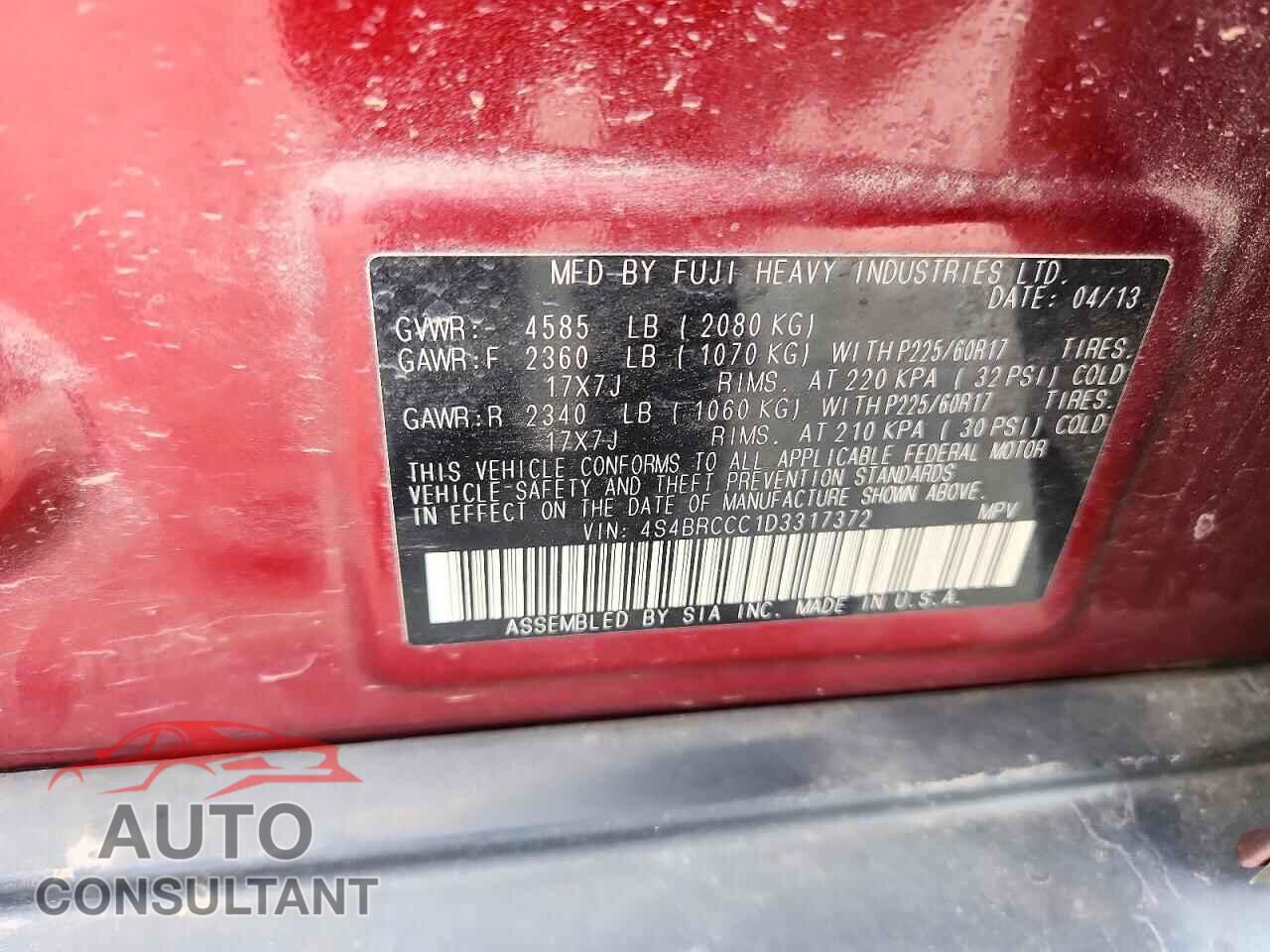 SUBARU OUTBACK 2013 - 4S4BRCCC1D3317372